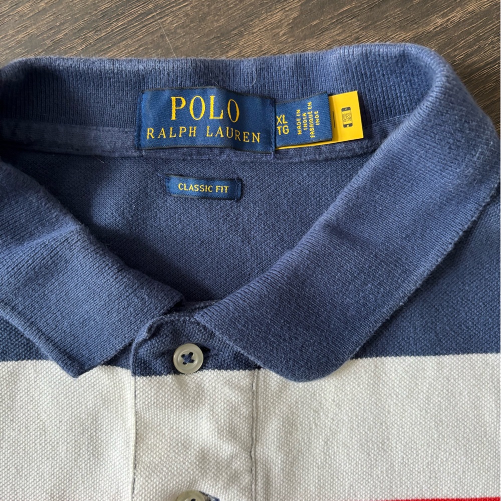 Polo Ralph Lauren Classic Fit Striped Mesh‎ Polo Shirt Vacation Blue Multi XL - Picture 5 of 6
